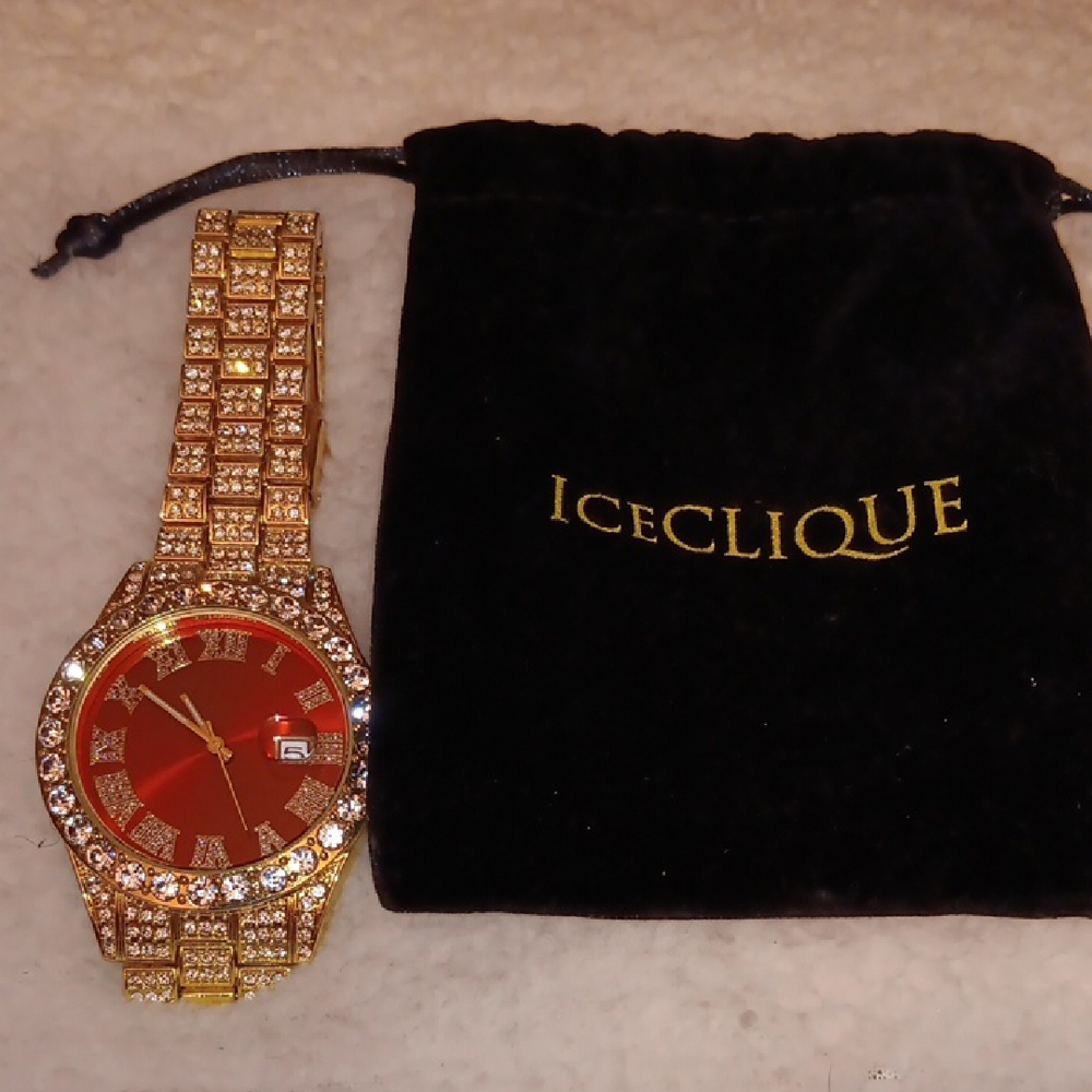Iceclique Gold and Red Watch